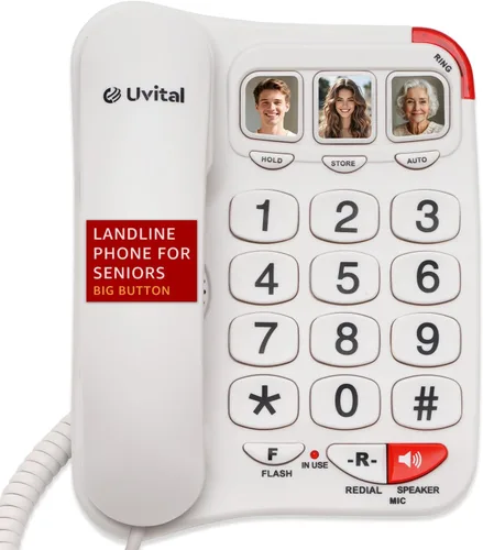 Miniatura 9 de Uvital Teléfono de botón grande para personas mayores, teléfonos fijos con cable para personas mayores con 8 botones grandes de marcación de un solo
