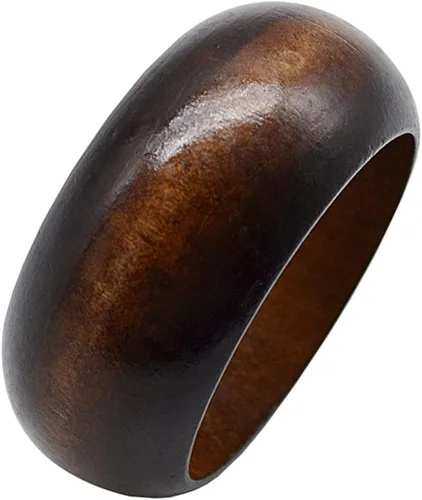 COLORFUL BLING Pulsera ancha gruesa de madera natural hecha a mano con flores talladas étnicas para mujer, joyería de madera vintage