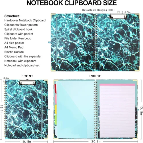 Miniatura 6 de HWPRATO Portafolio portapapeles con divisores y soporte para bolígrafo, cuaderno de espiral con portapapeles, carpeta para enfermeras, portapapeles