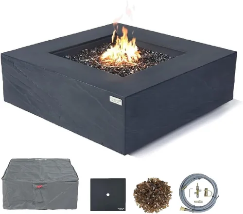 Miniatura 9 de AMS Chimenea Elementi Plus Roraima Mesa cuadrada de gas propano de hormigón negro pizarra
