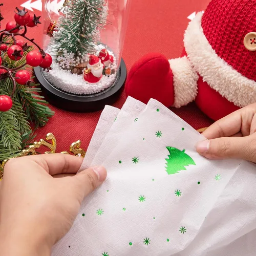 Miniatura 5 de WDF Paquete de 100 Servilletas Navideñas Verdes Desechables - Servilletas de Papel de Árbol de Navidad de 3 Capas, Servilletas Navideñas Verdes