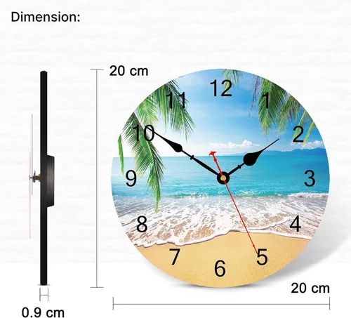 Miniatura 5 de TAHEAT Reloj de pared de palmera de 8 pulgadas, pequeños relojes náuticos costeros para baño, decorativo, funciona con pilas, silencioso, sin