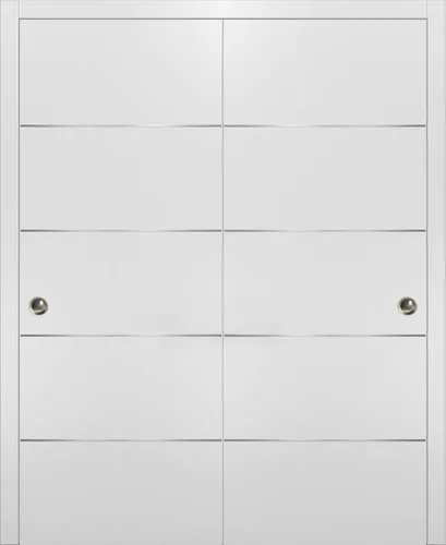 Miniatura 8 de SARTODOORS Puertas correderas blancas de 48 x 80 pulgadas con herrajes Planum 0020 blanco mate Juego de perchas de acero para rieles Armario