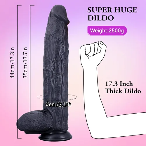 Miniatura 2 de Consolador negro súper enorme de 17.3 pulgadas, consolador de polla larga, monstruo gigante, juguete sexual anal grueso y grande con consoladores