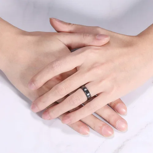 Miniatura 5 de Anillo de cerámica negro de 0.236in, 0.315in, con incrustaciones de fibra de carbono negra, para hombres y mujeres, talla 5-14