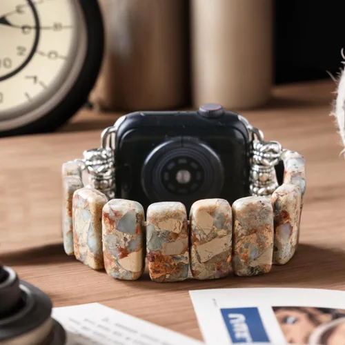 Miniatura 3 de Natural Stone Imperial Jasper Bracelet Beaded-Bands Compatibe with iWatch Series11 10 9 8 7 6 5 4 3 2 1, Handmade Elastic Stretch Beaded Strap For