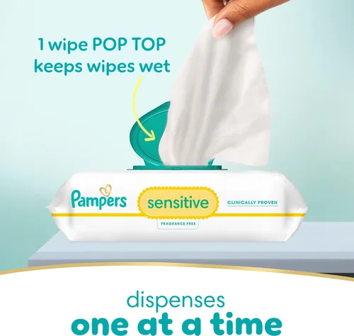 Miniatura 11 de Pampers Toallitas para bebés sensibles, a base de agua, hipoalergénicas y sin perfume, 504 en total (6 paquetes abatibles)