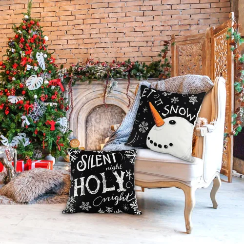 Miniatura 4 de Vellibring - Fundas de almohada de Navidad - 45.7 x 45.7 cm, diseño de copo de nieve, muñeco de nieve, árbol, decoraciones de Navidad, funda