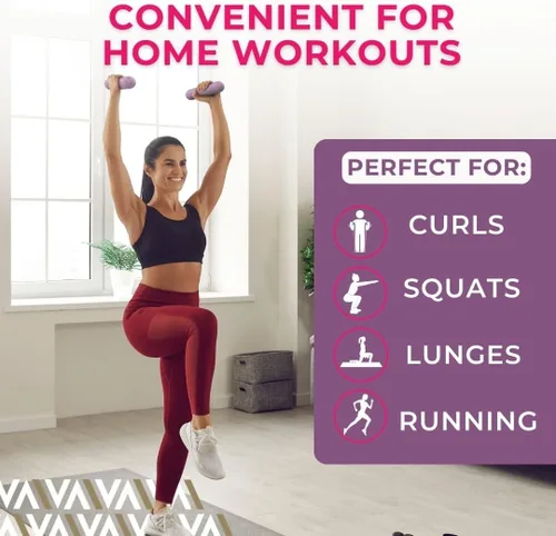 Miniatura 5 de Swiss Activa+ Juego de 2 mancuernas de alta calidad, pesas de 3 libras para mujer, pesas para mujeres en casa, pesas pequeñas para yoga