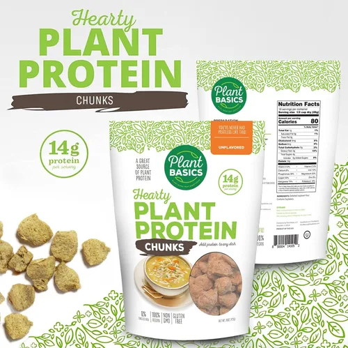 Miniatura 8 de Plant Basics - Proteína vegetal abundante, trozos sin sabor, 1 libra, sin OMG, sin gluten, baja en grasa, baja en sodio, vegano, sustituto de carne