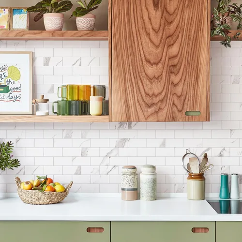 Miniatura 2 de STICKGOO azulejo de metro de 10 hojas para despegar y pegar, azulejo de pared autoadhesivo de PVC, salpicadero adhesivo de Calacatta para cocina