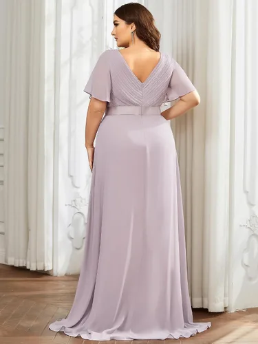 Miniatura 188 de Ever-Pretty Vestido formal para mujer, Navidad, Año Nuevo, cuello en V, gasa, talla grande, largo hasta el suelo, vestido de dama de honor