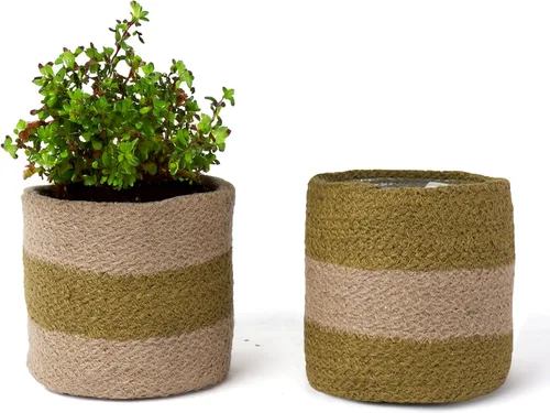 Miniatura 10 de Cesta de maceta de yute - Cubiertas de cuerda de yute tejidas para decorar suculentas de interior/exterior, macetas pequeñas - Juego de 2