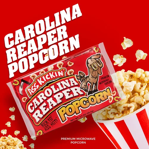 Miniatura 5 de KICKIN' Carolina Reaper - Palomitas de maíz para microondas con pimienta – Paquete de 6 – Palomitas de maíz gourmet picantes – Son una gran