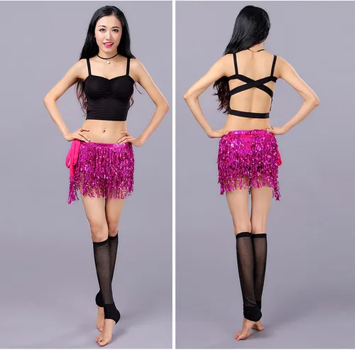 Miniatura 7 de Bufanda de cadera para danza del vientre, falda de borla de lentejuelas, disfraz brillante para mujer