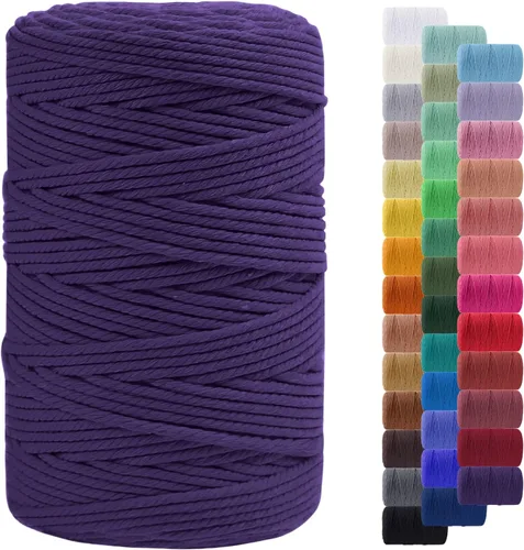 Miniatura 132 de Cuerda de macramé de 0.079 in para 219 yardas, cuerda de algodón natural para manualidades, hilo de cuerda de macramé de colores para colgar