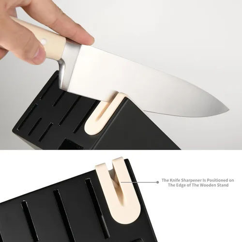 Miniatura 4 de Juego de 16 piezas de cuchillos de acero inoxidable alemán con bloque, mango ergonómico ABS, cuchillos de chef, afilador y tijeras para picar