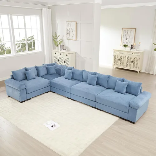 Miniatura 18 de Sofá modular de gran tamaño de 117.3 pulgadas, sofás modulares grandes de pana para sala de estar, sofás de 3 plazas, moderno juego de sofá de Blanco