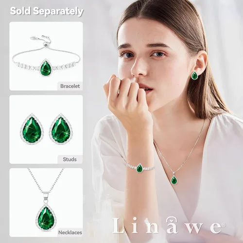 Miniatura 4 de Linawe - Collar de diamantes en forma de lágrima, collar con forma de pera, collar con dije de circonia cúbica y piedras preciosas, collar