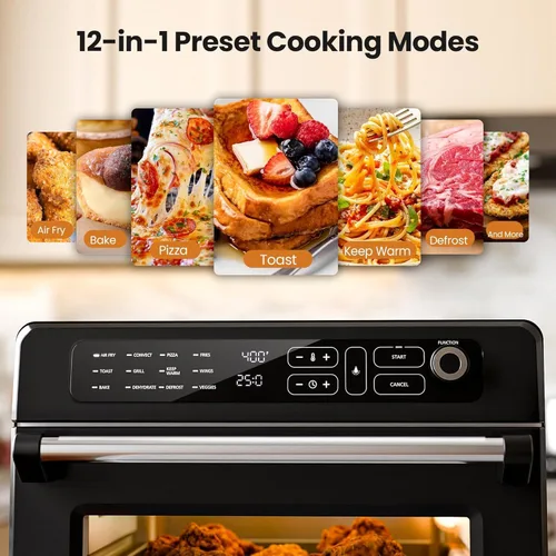 Miniatura 2 de Kismile Combo de horno tostador de freidora de aire de 25 cuartos de galón, horno de convección de encimera grande 12 en 1, 70 a 450 ℉, hornear