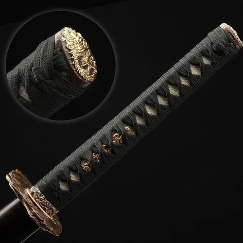 Miniatura 8 de Rare Boutique - Espada samurái japonesa hecha a mano de dragón dorado Tsuba, Katana real, arcilla templada, hoja afilada de acero plegado