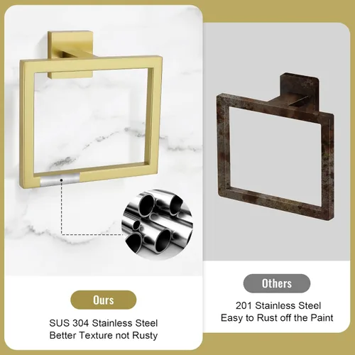 Miniatura 6 de Juego de 5 toallas de baño de color dorado claro cepillado, juego de toallero para baño, juego de accesorios de baño de acero inoxidable SUS304