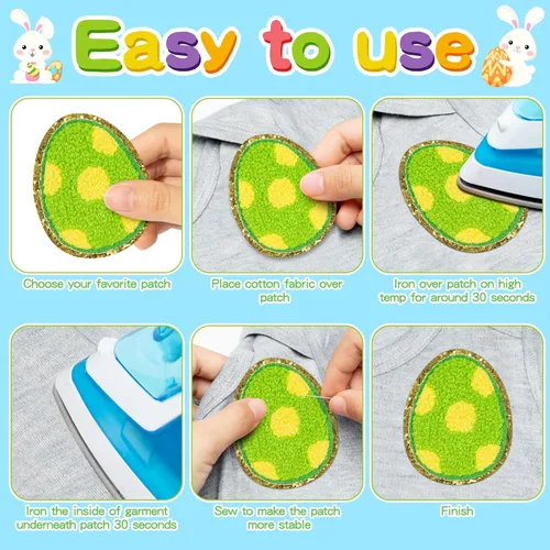 Miniatura 3 de X1zuue 10Pcs Parches para planchar de Pascua, parches de conejito Peeps de chenilla para rodillas, parches de conejo, pollito, huevo de Pascua