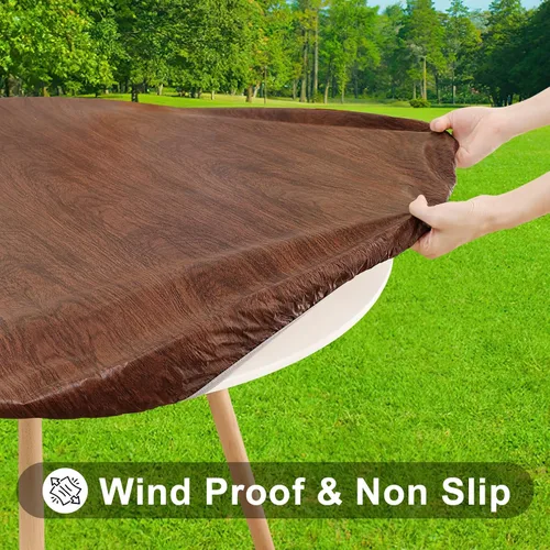 Miniatura 2 de Smiry Mantel redondo de pícnic, fundas de mesa elásticas impermeables para mesas de 36 a 44 pulgadas, manteles de vinilo con parte trasera