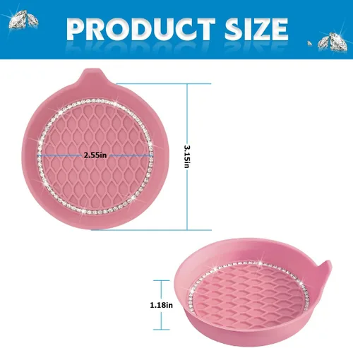 Miniatura 2 de Osilly Bling Portavasos para Auto, Juego de 4 Portavasos Universales con Diamantes de Imitación, Alfombrilla Antideslizante de Silicona a Prueba