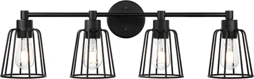Miniatura 10 de XiNBEi Lighting XB-W1287-3-MB - Lámpara de baño de 3 luces, apliques industriales de jaula de metal para pared, acabado negro mate