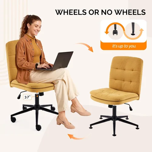 Miniatura 3 de VINGLI Silla de escritorio de oficina sin brazos con ruedas y sin ruedas, silla giratoria de 360° con cojín grueso, altura ajustable para sala