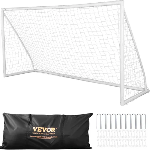 VEVOR Portable Soccer Goal, 12 x 6 ft Large Practice Soccer Net, Steel Fiberglass Structure Training Goal Set with Carry Bag, All-Weather Outdoor