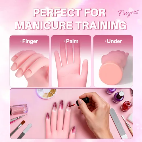 Miniatura 4 de Buqikma Mano de práctica de uñas para uñas acrílicas, mano de maniquí para práctica de uñas, flexible y flexible y flexible para práctica de uñas, 1