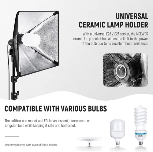 Miniatura 3 de NEEWER Caja de luz de 16 x 16 pulgadas con enchufe de porcelana E26/cable de alimentación/difusor blanco/adaptador de soporte, modificador