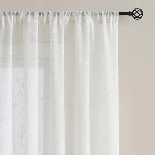 Miniatura 7 de Vision Home Cortinas con textura de lino transparente floral de 84 pulgadas, paneles de ventana bordadas con estampado de hojas para sala de estar