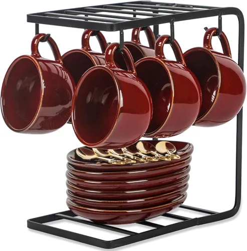Miniatura 9 de vicrays Tazas de café espresso de cerámica, juego de tazas de café expreso de porcelana de 4 onzas con platillos cucharas y soporte de metal
