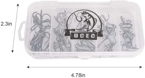 Miniatura 7 de UCEC Kit de Ganchos de Pesca, Ganchos Treble de Acero de Alto Carbono Fuertes y Agudos de Curva Redonda para Agua Salada y Agua Dulce, para Trucha