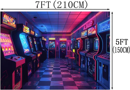 Miniatura 2 de Telón de fondo retro para fotografía, videojuego retro para niños, sala de juegos, fondo de los años 80 y 90, decoración de fiesta de cumpleaños