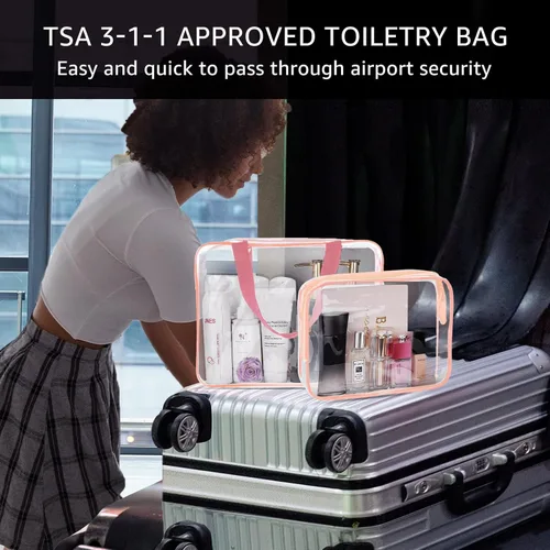 Miniatura 2 de Kit de 3 piezas de bolsas de artículos de aseo de viaje de PVC cristalino para mujeres y hombres, organizador de embalaje de vinilo impermeable