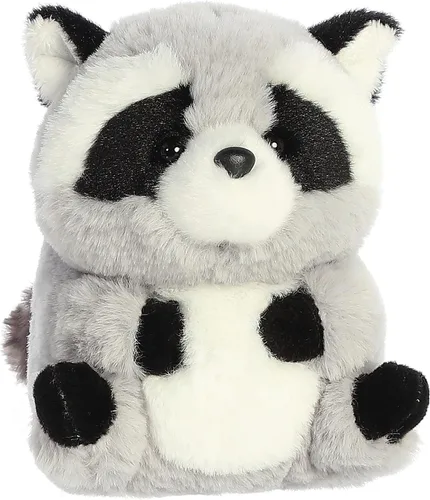 Miniatura 4 de Aurora Round Rolly Pet Ripley Raccoon Peluche - Adorables compañeros - Diversión sobre la marcha - Gris 5 pulgadas