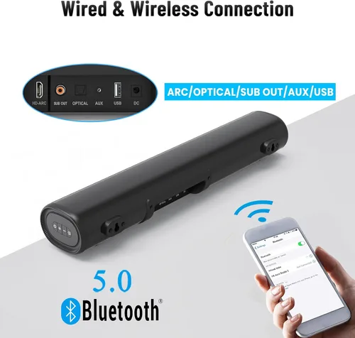 Miniatura 3 de LITTOAK Barra de sonido para TV, barra de sonido BT 5.0, barras de sonido de 50 vatios y 16 pulgadas para audio doméstico, juegos, proyectores