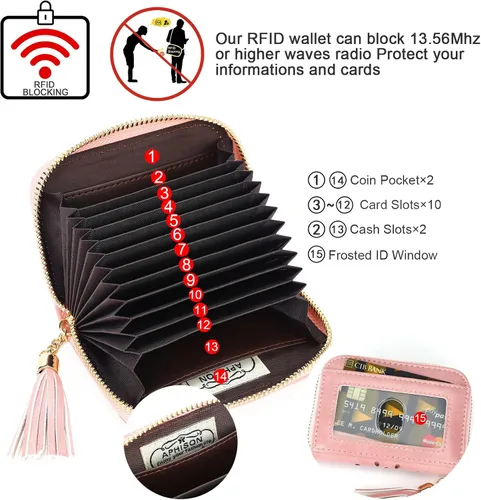 Miniatura 3 de APHISON RFID - Porta tarjeta de crédito con cremallera carteras pequeñas para mujer en cuero estilo girasol para mujer y niña caja de regalo 1927