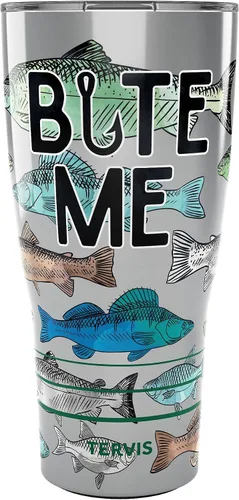 Miniatura 14 de Tervis Vaso aislado de doble pared Bite Me hecho en Estados Unidos mantiene las bebidas frías y calientes, 16 onzas, tapa verde cazador, clásico