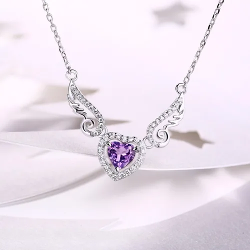 Miniatura 3 de HXZZ Fine Jewelry - Collar con colgante de plata de ley 925, piedra preciosa natural, topacio azul suizo, amatista, peridoto, amor, corazón, alas