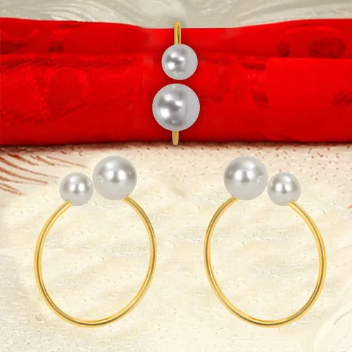 Miniatura 6 de KPOSIYA Servilleteros de perlas – Juego de 12 servilleteros dorados para servilleteros de mesa para mesa de comedor, suministros de Navidad, boda