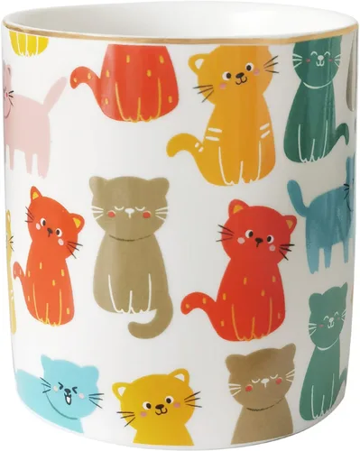 HANKOR Soporte de cerámica para bolígrafo para escritorio, lindo gato, organizador de escritorio, soporte para brochas de maquillaje, color blanco