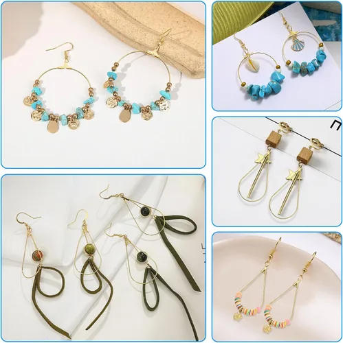 Miniatura 6 de Juego de 360 aros de cuentas para hacer joyas, con aros redondos de lágrima, anillos de salto abiertos, ganchos y respaldos para aretes, suministros