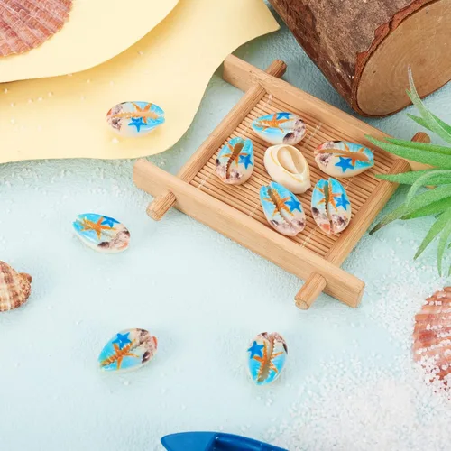 Miniatura 5 de Cheriswelry 200 cuentas de concha de cauri de ojo malvado sin perforar para playa, diseño de conchas marinas, corte liso, cuentas espaciadoras