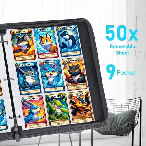 Miniatura 9 de Carpeta de tarjetas de béisbol de 900 bolsillos con mangas, 50 páginas extraíbles, 3 anillos con cremallera, álbum de tarjetas coleccionable
