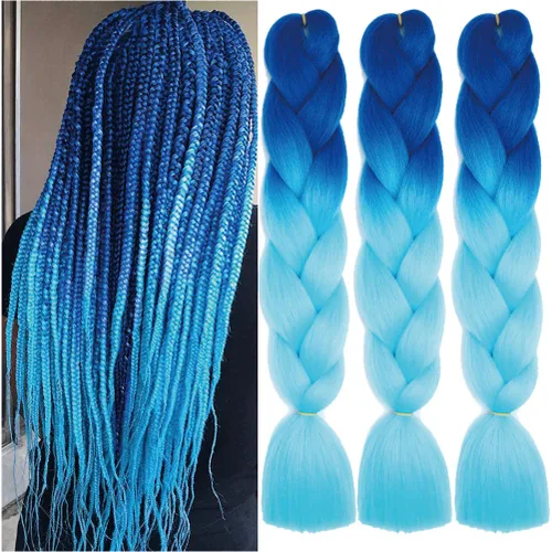 Miniatura 23 de Xiaofeng Extensiones de cabello trenzado coloridas Ombre de 61 cm, 3 unidades, trenzas Jumbo de alta temperatura para trenzas en zigzag y trenzas